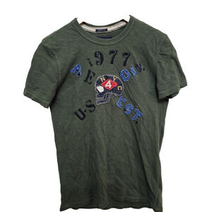 Y2K American Eagle Outfitters Mens Shirt S Athletic Fit Green Skull Patchwork NY